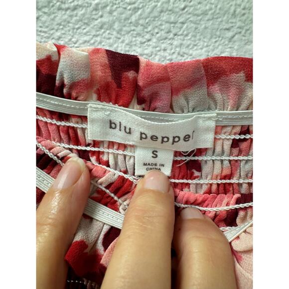 Blu Pepper Skirt Skort Smocked Waist Tiered‎ Ruffle Size Small Pink Maroon Red - Picture 4 of 6